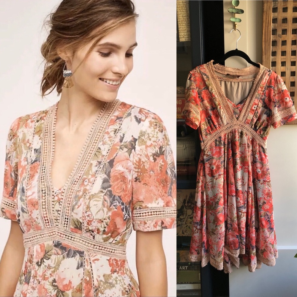 Anthro Ranna Gill Rose Bouquet Dress